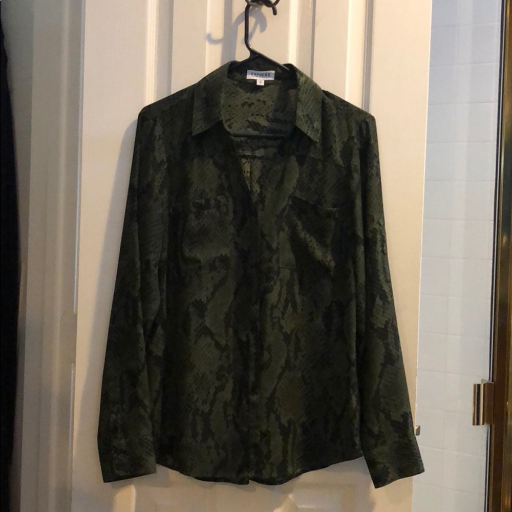 Express green and black snakeskin blouse
